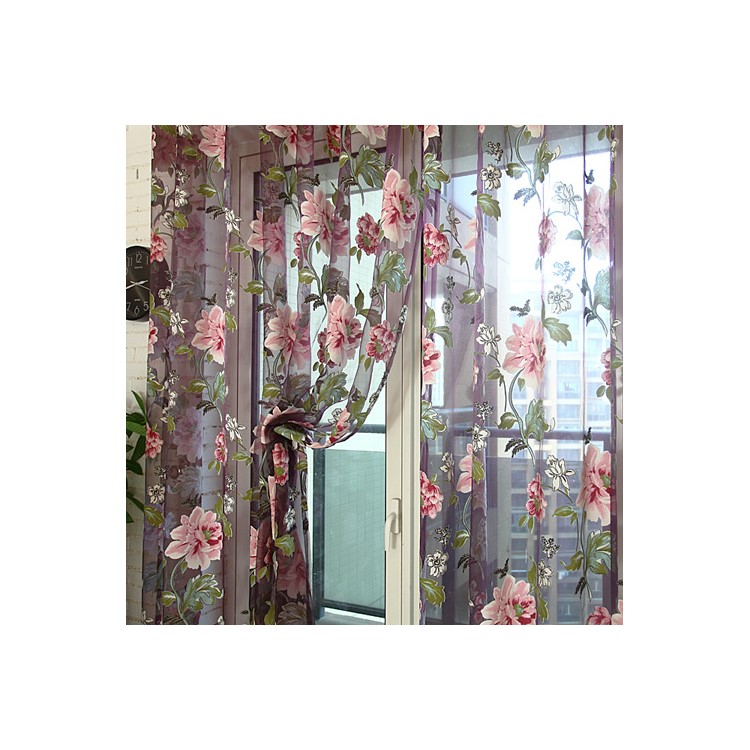 1x2m Peony Flower Curtain Blackout Window Tulle Drape Sheer for Bedroom Living Room - Purple-6