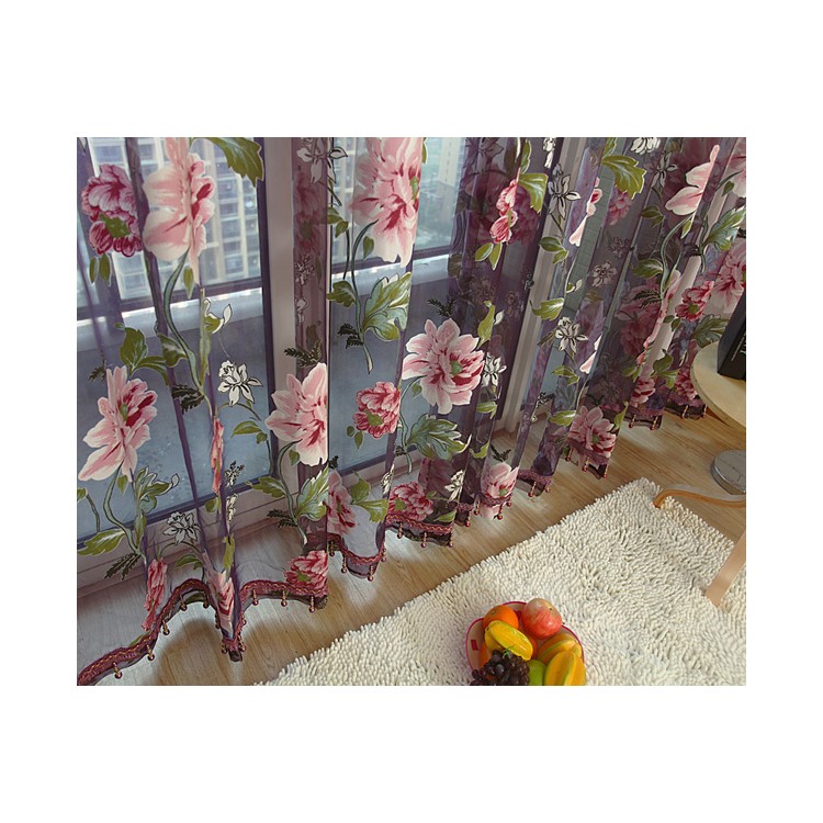 1x2m Peony Flower Curtain Blackout Window Tulle Drape Sheer for Bedroom Living Room - Purple-7