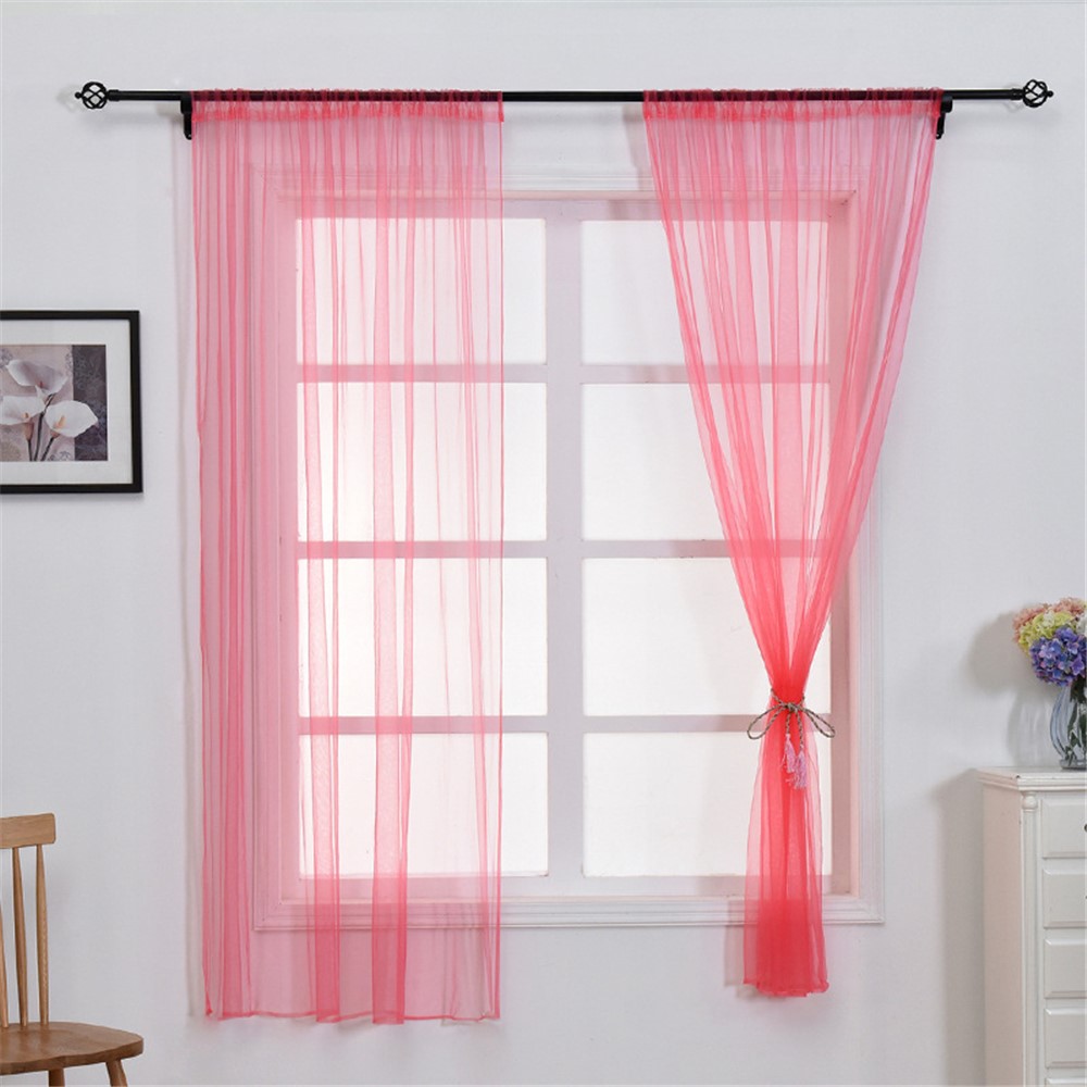 1x1.5m Transparent Curtain Window Tulle Drape Sheer for Living Room Bedroom - Red-1