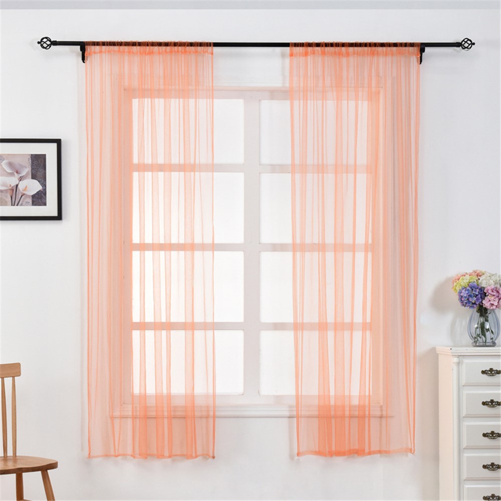 1x1.5m Transparent Curtain Window Tulle Drape Sheer for Living Room Bedroom - Orange-1