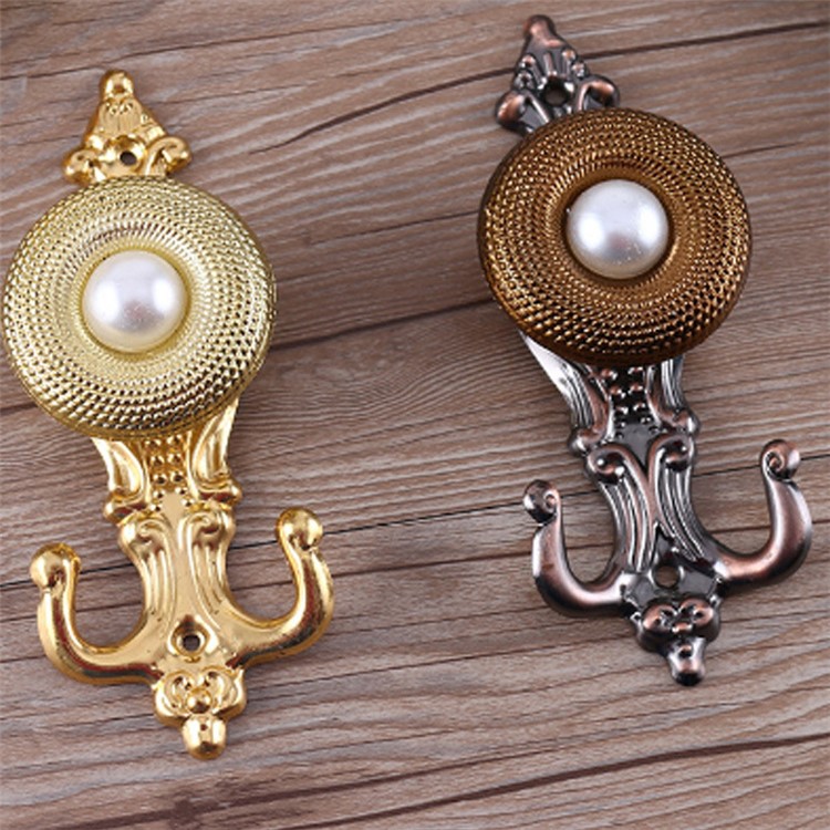 1 Pair Curtain Wall Hooks Metal Pearl Holdbcak Tieback - Gold-2