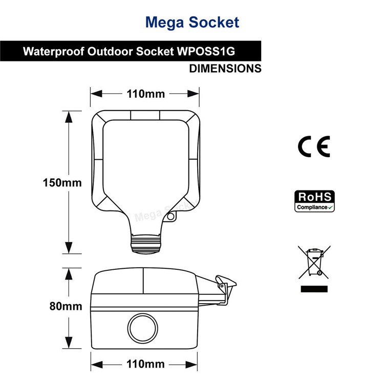Single Use Outdoor Waterproof Dustproof Storm Switched Socket - UK Plug-6