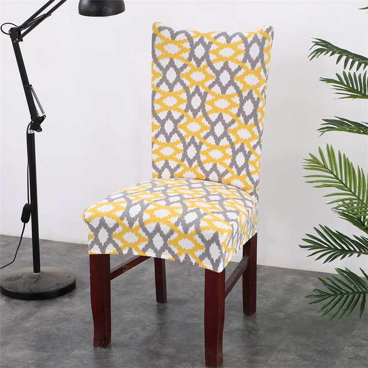 Printing Elastic Silk Seat Chair Removable Protective Cover - Yellow/Grey Printing