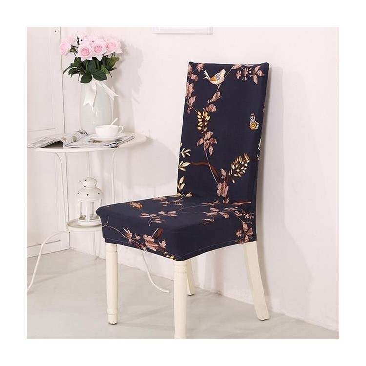 Printing Elastic Silk Seat Chair Removable Protective Cover - Dark Blue/Branches
