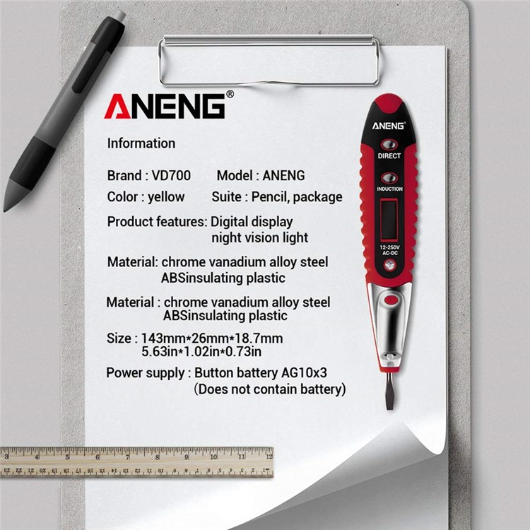 ANENG VD700 Digital Display Multi-functional Safety Induction Electro-technical Pen with LED Lighting - Red-3
