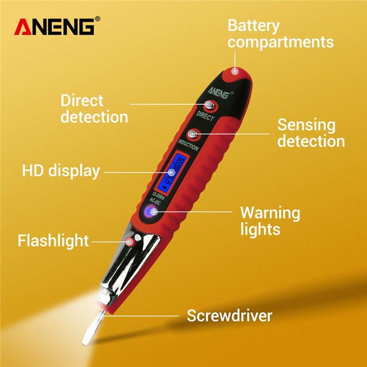 ANENG VD700 Digital Display Multi-functional Safety Induction Electro-technical Pen with LED Lighting - Red-5