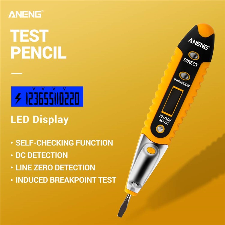 ANENG VD700 Digital Display Multi-functional Safety Induction Electro-technical Pen with LED Lighting - Yellow-3