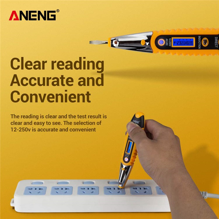 ANENG VD700 Digital Display Multi-functional Safety Induction Electro-technical Pen with LED Lighting - Yellow-4