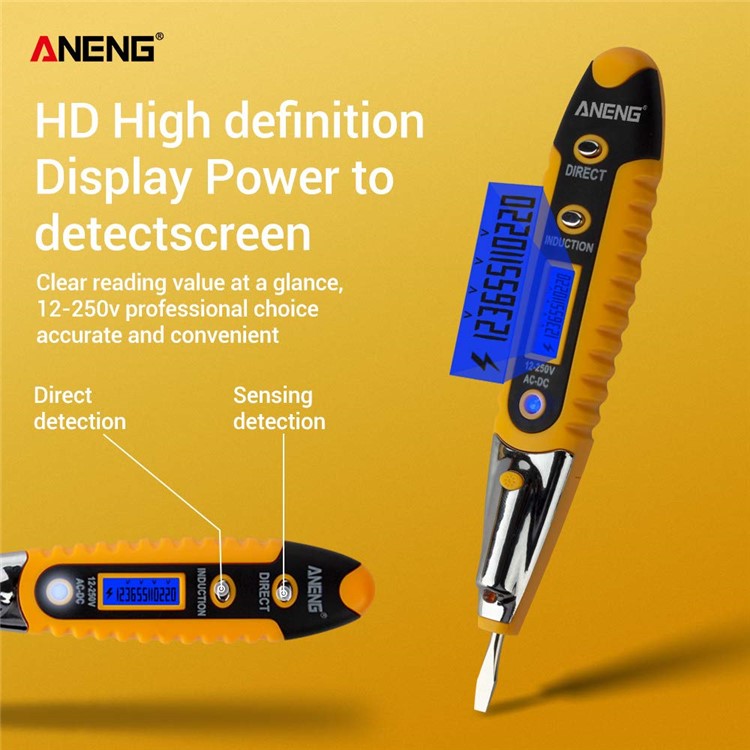 ANENG VD700 Digital Display Multi-functional Safety Induction Electro-technical Pen with LED Lighting - Yellow-5