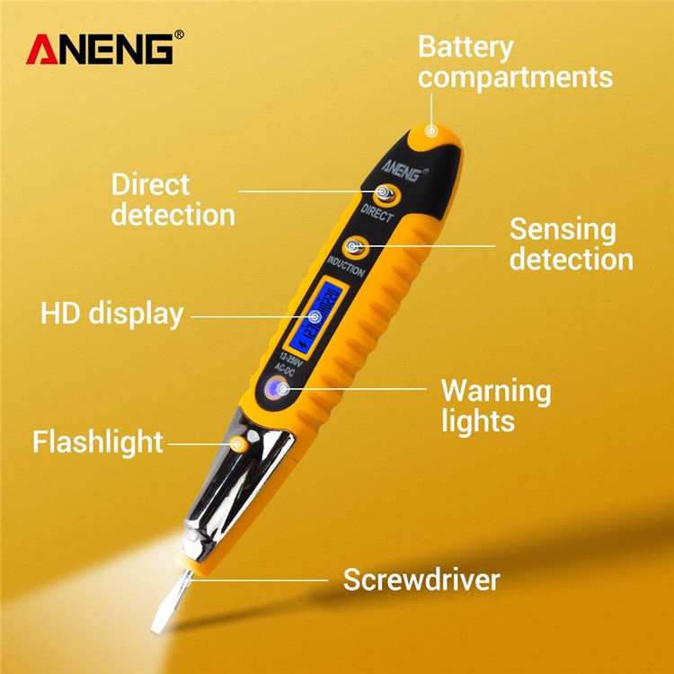 ANENG VD700 Digital Display Multi-functional Safety Induction Electro-technical Pen with LED Lighting - Yellow-6