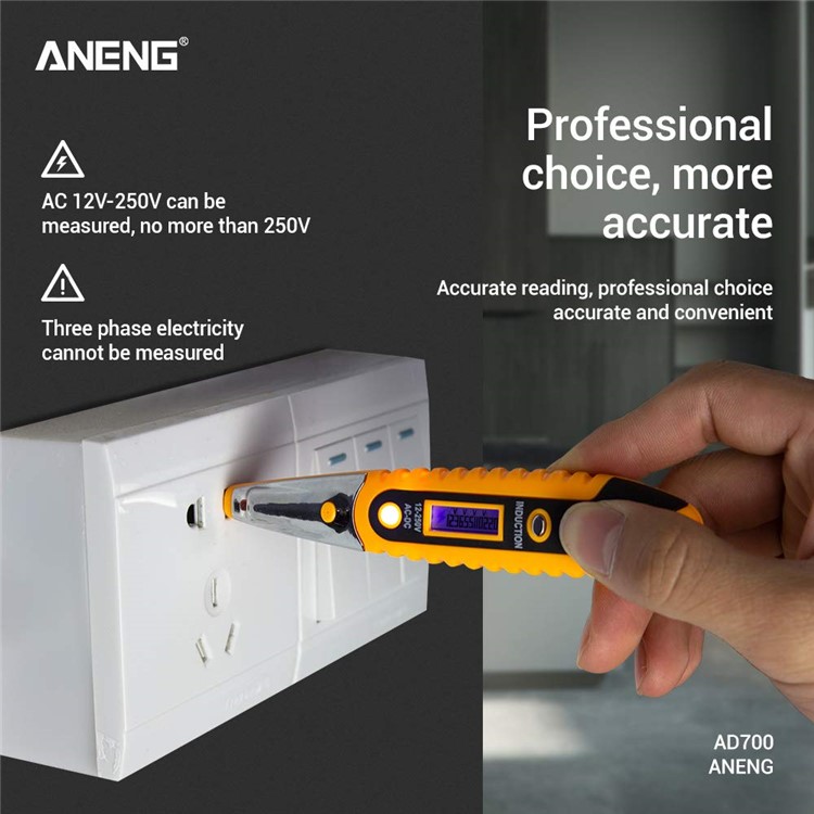 ANENG VD700 Digital Display Multi-functional Safety Induction Electro-technical Pen with LED Lighting - Yellow-7