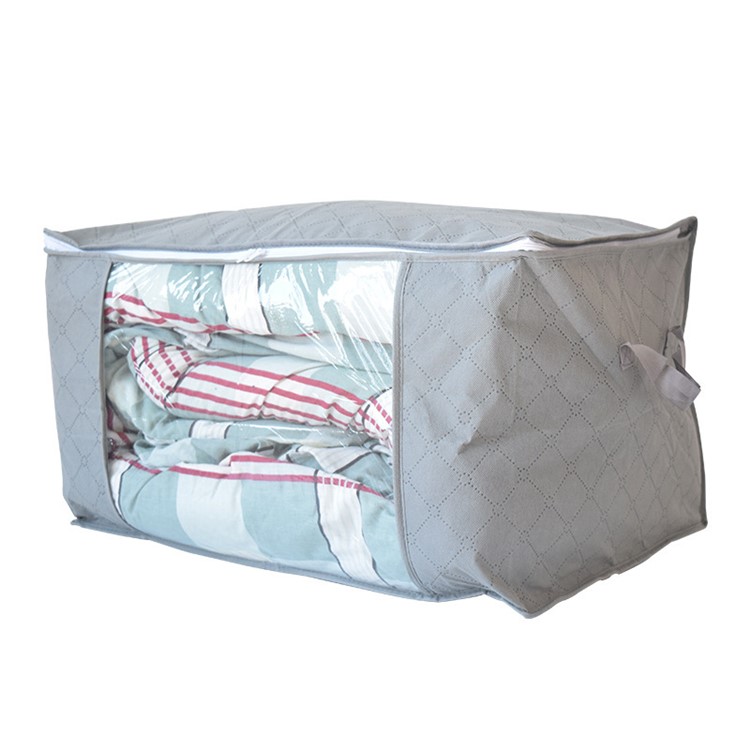 Non-woven Cotton Quilt Clothing Home House Large Storage Bag - Grey/Horizontal-1