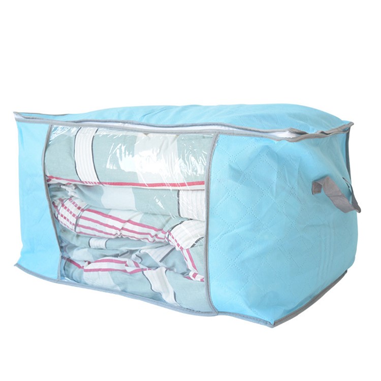 Non-woven Cotton Quilt Clothing Home House Large Storage Bag - Blue/Horizontal-1