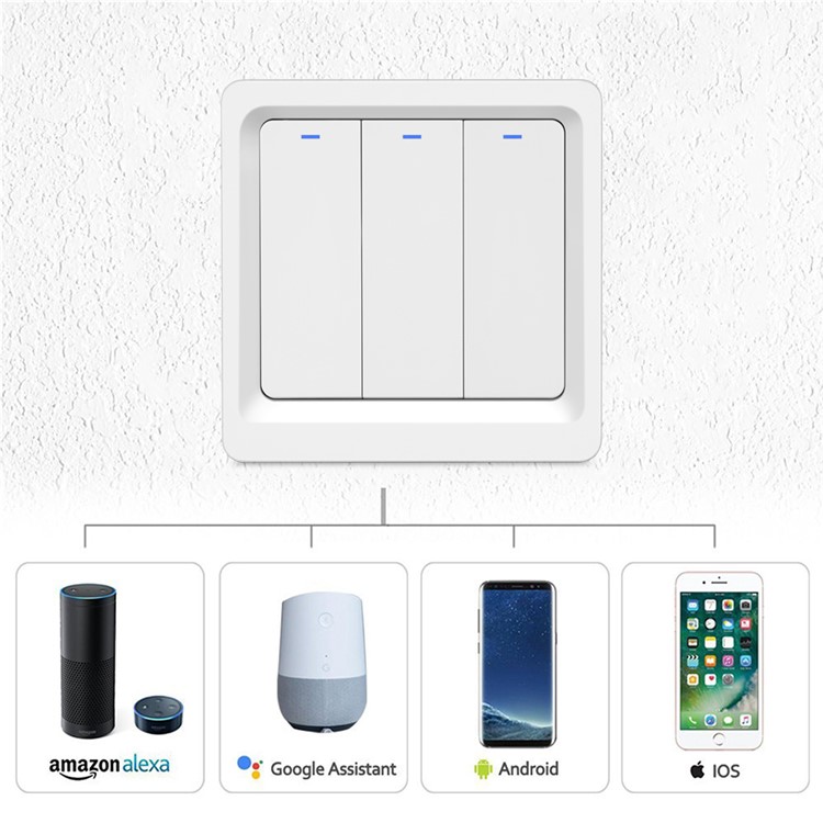 EU Plug 1 2 3 Gang Smart WiFi Panel Switch Wall Retome Control Light Switch - 3 Gang
