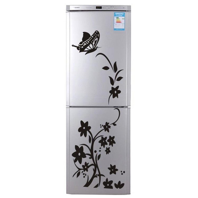 Butterfly Flower Rattan Refrigerator Wall Sticker Adhesive Wallpaper Mural Art Decal 88x43cm - Black-1