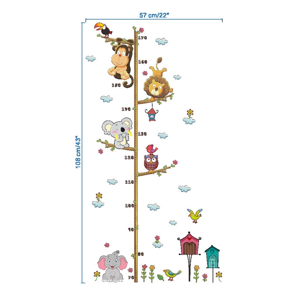 Cartoon Tier Wandaufkleber Kinder Höhenkarte Höhenherrscher Home Decor 30x90cm