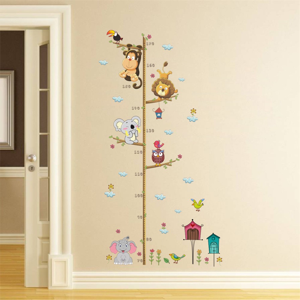 Cartoon Animal Wall Sticker Bambini Altezza Grafico Altezza Righello Home Decor 30x90cm