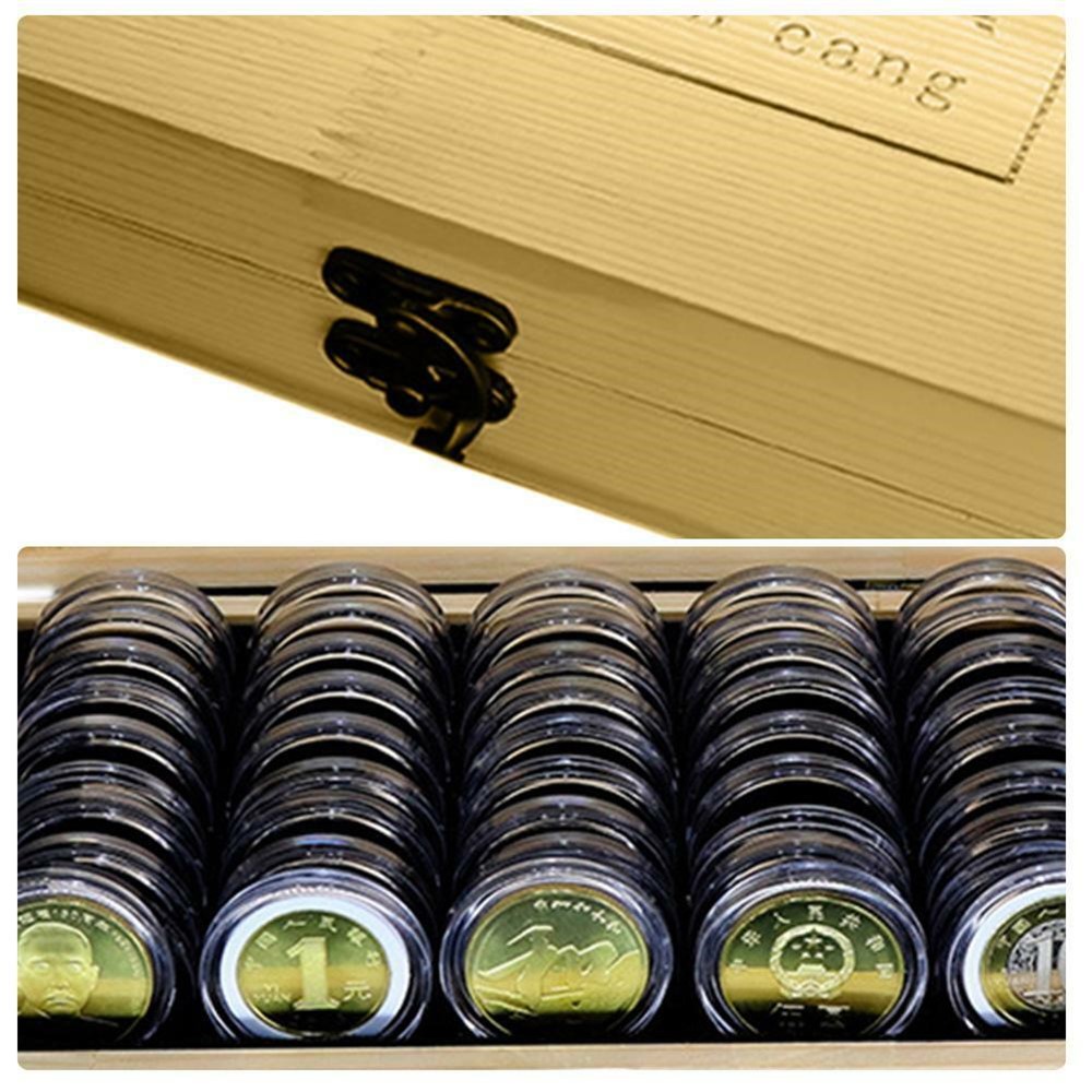 Wood Coins Storage Box Case for Slab Certified Coin with 50 Capsules-12