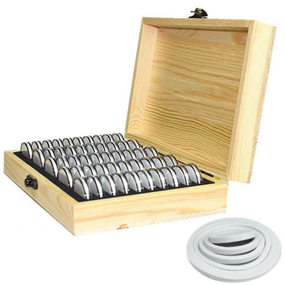 Wood Coins Storage Box Case for Slab Certified Coin with 50 Capsules-3