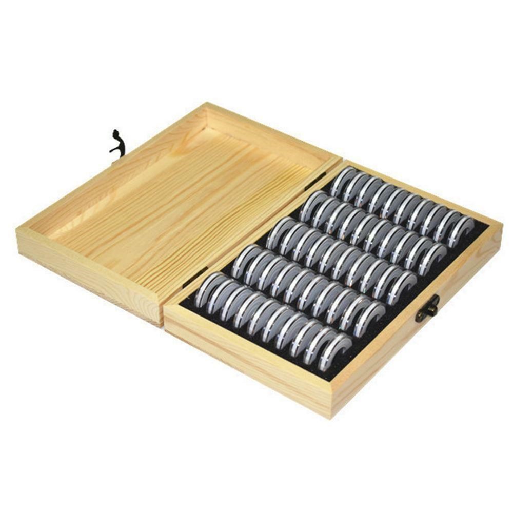Wood Coins Storage Box Case for Slab Certified Coin with 50 Capsules-6