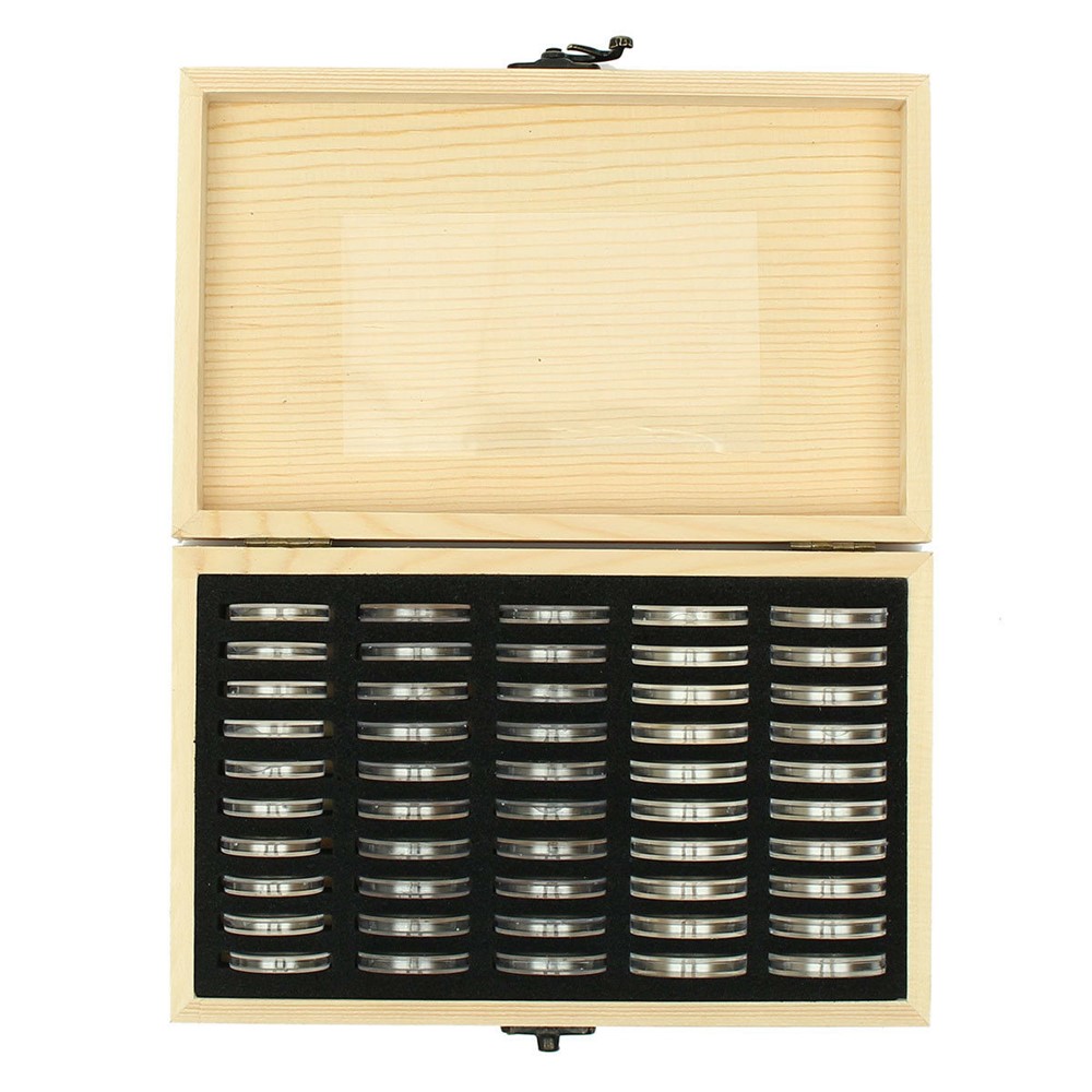 Wood Coins Storage Box Case for Slab Certified Coin with 50 Capsules-8