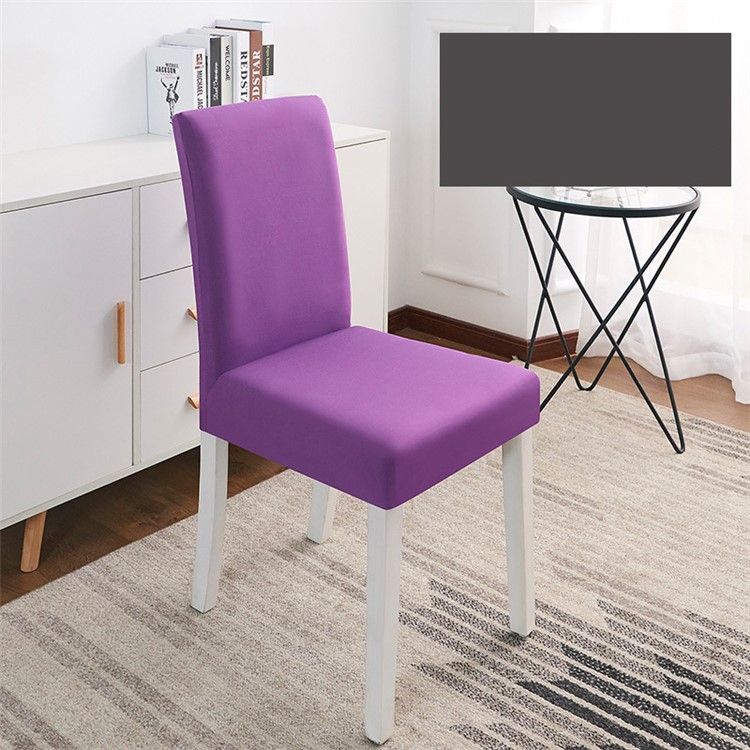Elastic Semi-truncated Dining Room Family Hotel Chair Cover - Purple-1