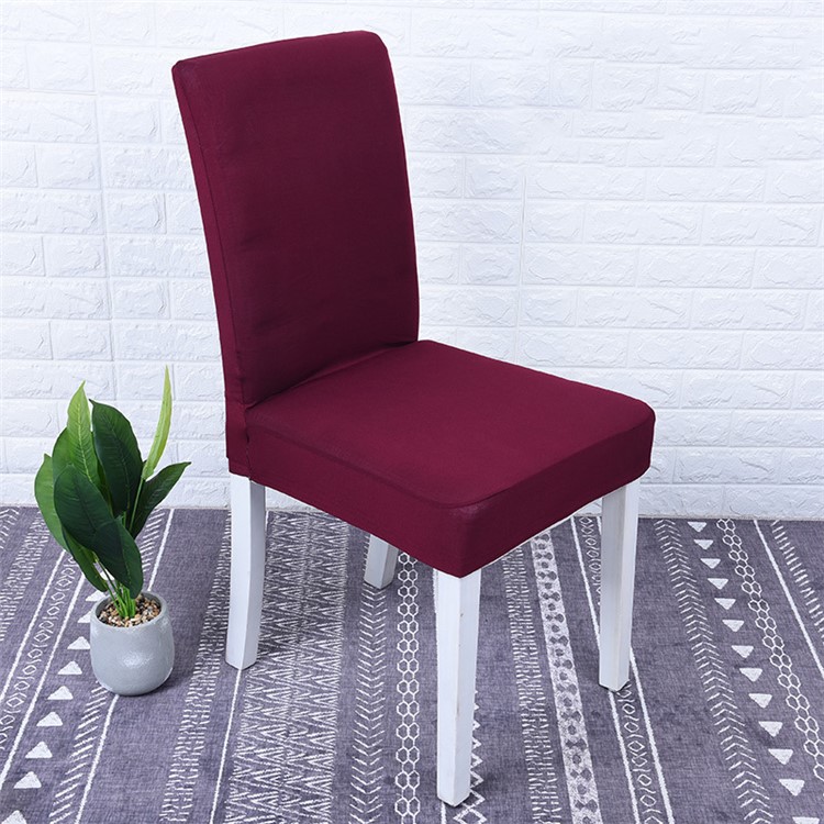 Elastic Semi-truncated Dining Room Family Hotel Chair Cover - Wine Red-1