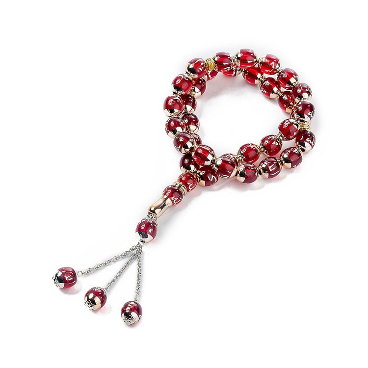 1Pc Islamic Muslim 33 Prayer Beads 12mm Rosary Bracelet - Red-1