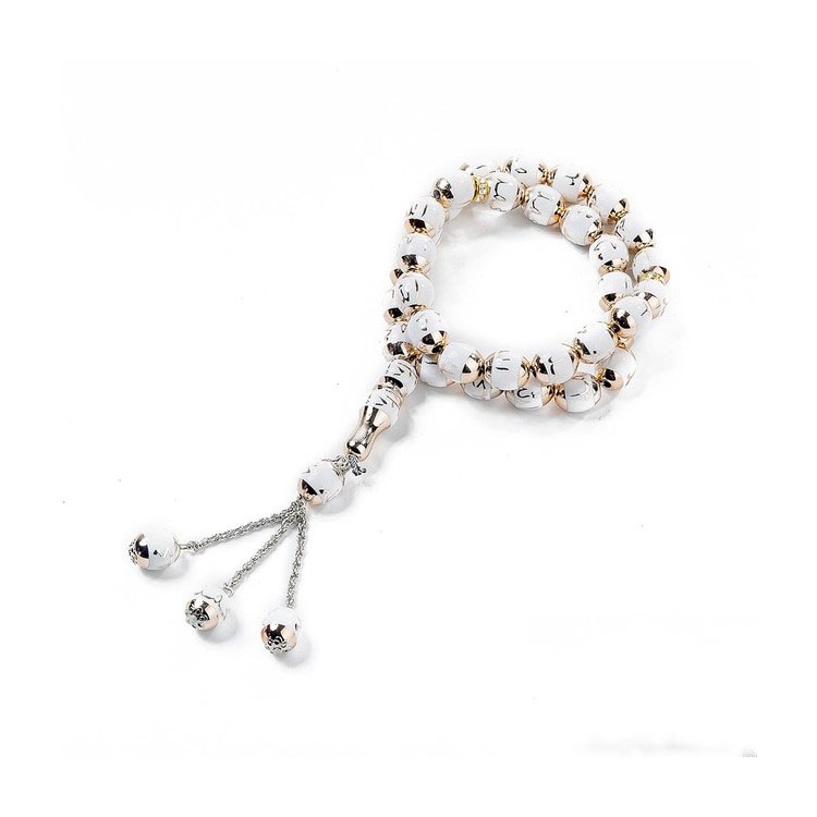 1Pc Islamic Muslim 33 Prayer Beads 12mm Rosary Bracelet - White-1