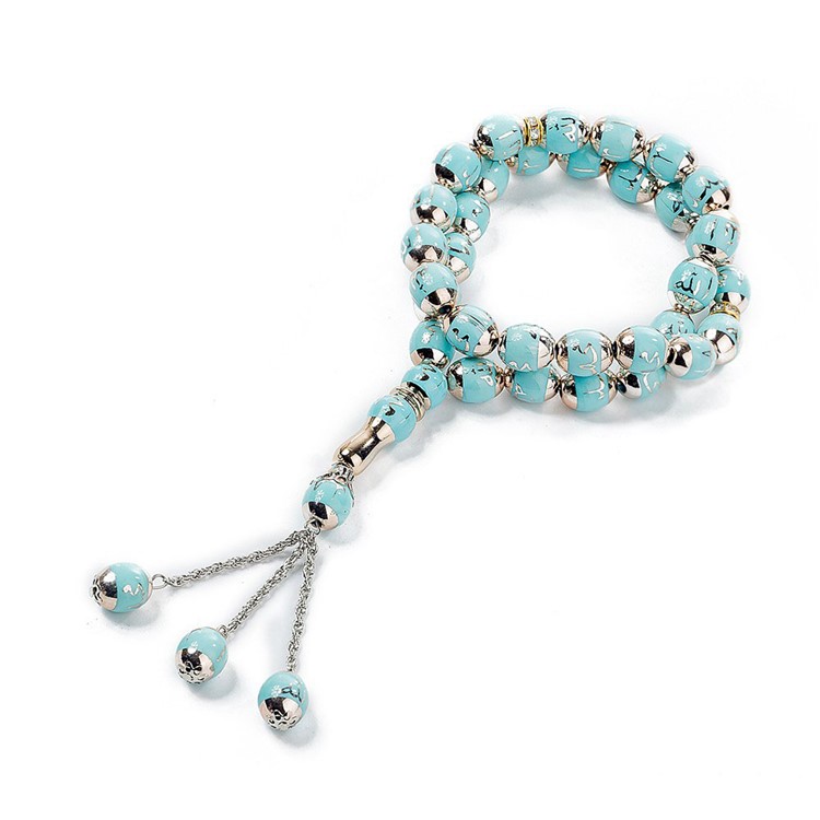 1Pc Islamic Muslim 33 Prayer Beads 12mm Rosary Bracelet - Baby Blue-1