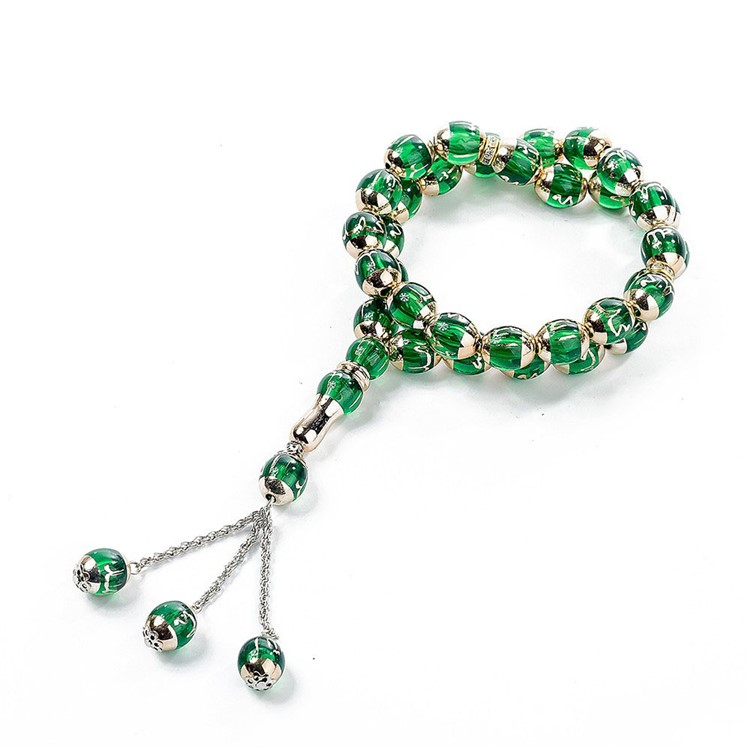 1Pc Islamic Muslim 33 Prayer Beads 12mm Rosary Bracelet - Green-1