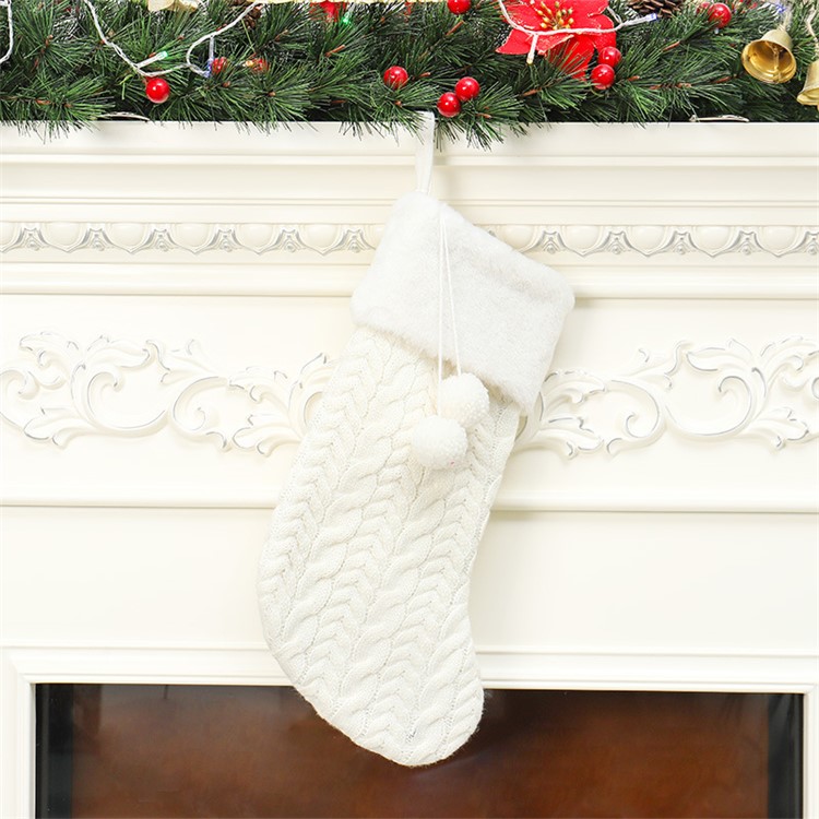 Bas De Noël Suspendu Chaussette Cadeau Sac Fête Ornement Arbre De Noël Suspendu - Blanc-1