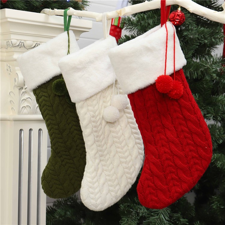 Bas De Noël Suspendu Chaussette Cadeau Sac Fête Ornement Arbre De Noël Suspendu - Blanc-2