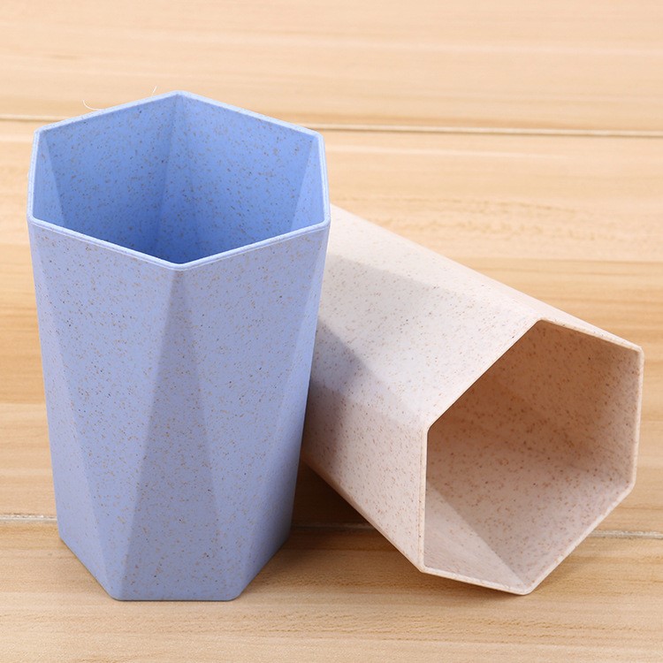 Wheat Straw Thickened Rhombic Home Family Couple Mouthwash Cup-2