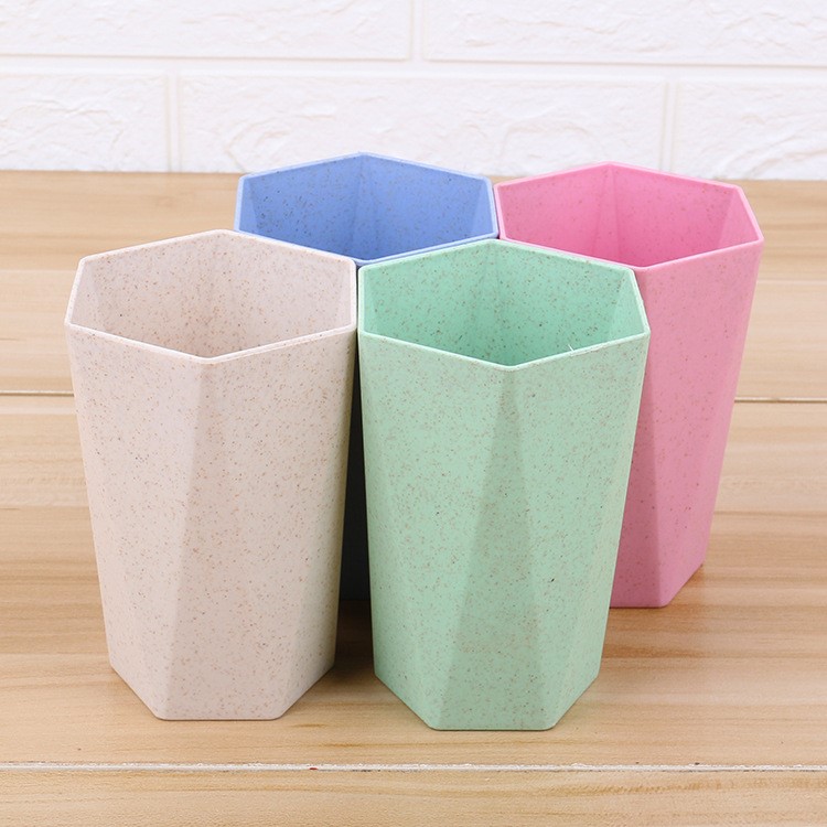Wheat Straw Thickened Rhombic Home Family Couple Mouthwash Cup-4