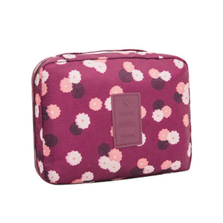 Lady Woman Girl Portable Travel Waterproof Collection Washing Cosmetic Bag - Red Wine Flowers-1