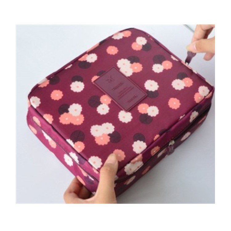 Lady Woman Girl Portable Travel Waterproof Collection Washing Cosmetic Bag - Red Wine Flowers-2