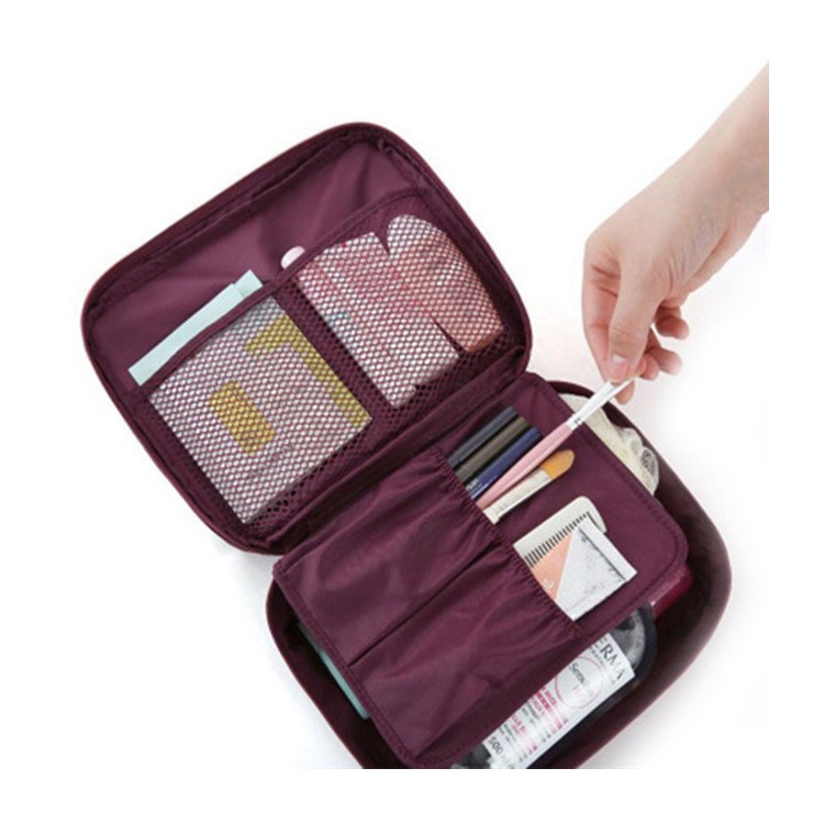 Lady Woman Girl Portable Travel Waterproof Collection Washing Cosmetic Bag - Red Wine Flowers-3