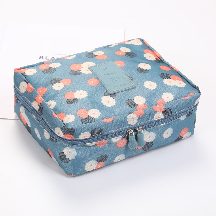 Lady Woman Girl Portable Travel Waterproof Collection Washing Cosmetic Bag - Blue Flowers-1