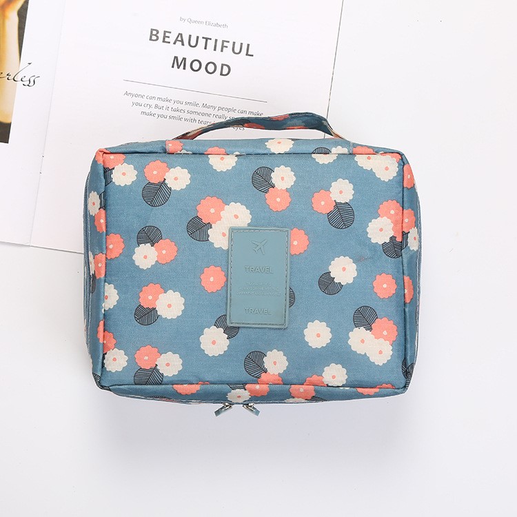 Lady Woman Girl Portable Travel Waterproof Collection Washing Cosmetic Bag - Blue Flowers-2