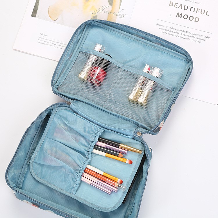 Lady Woman Girl Portable Travel Waterproof Collection Washing Cosmetic Bag - Blue Flowers-3