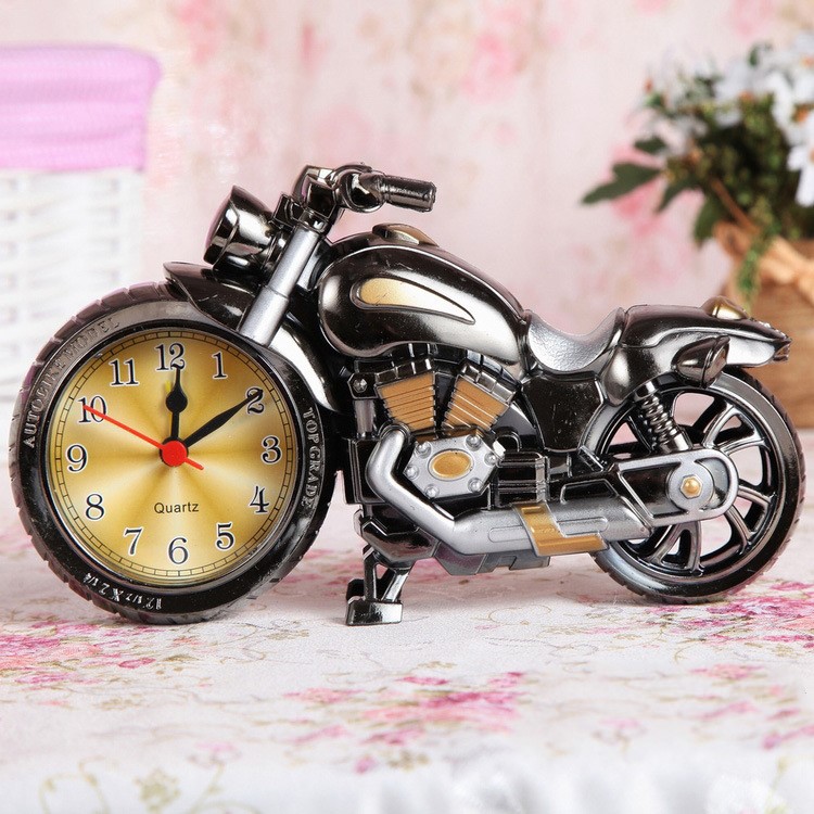 Creative Retro Style Motorcycle Shape Desktop Alarm Clocks Home Decor - Metal Black-3