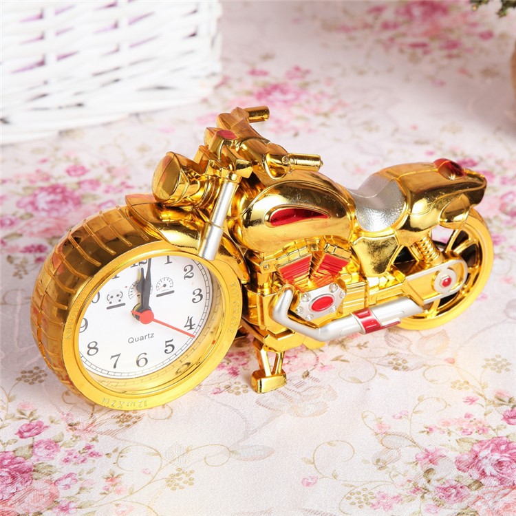 Creative Retro Style Motorcycle Shape Desktop Alarm Clocks Home Decor - Gold-3