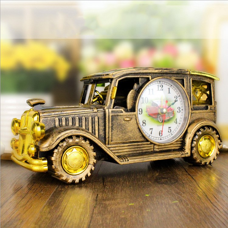 Simulation Vintage Car Alarm Clock Multifunctional Pencil Holder Antique Car Model - Bronze-3