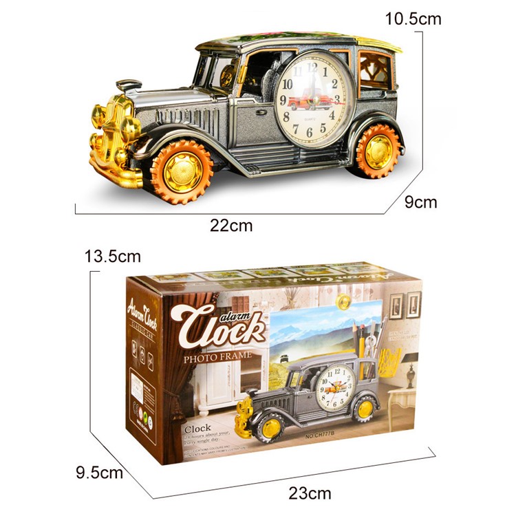 Simulation Vintage Car Alarm Clock Multifunctional Pencil Holder Antique Car Model - Bronze-4