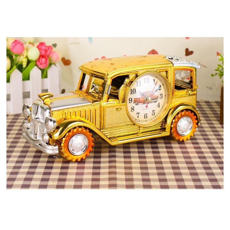Simulation Vintage Car Alarm Clock Multifunctional Pencil Holder Antique Car Model - Gold-1