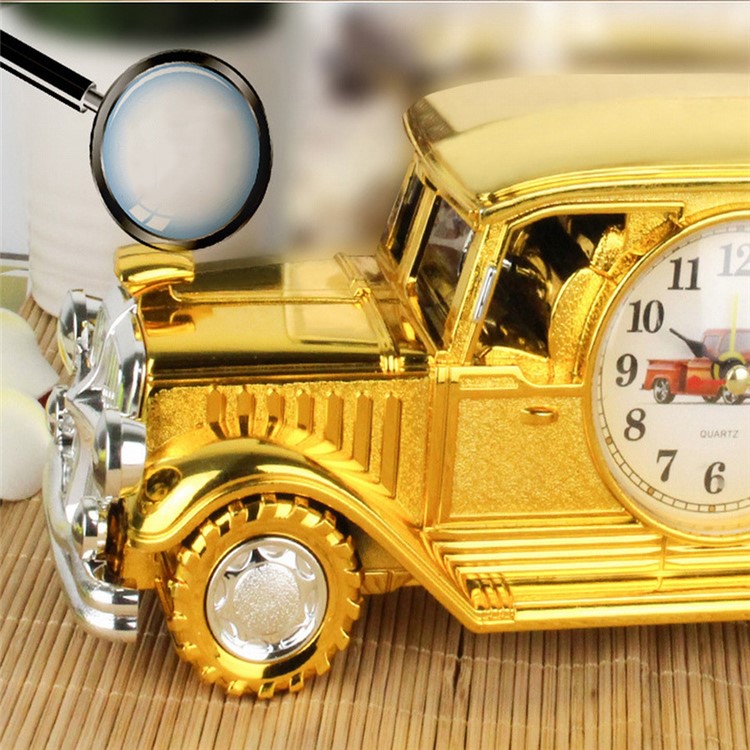 Simulation Vintage Car Alarm Clock Multifunctional Pencil Holder Antique Car Model - Gold-2
