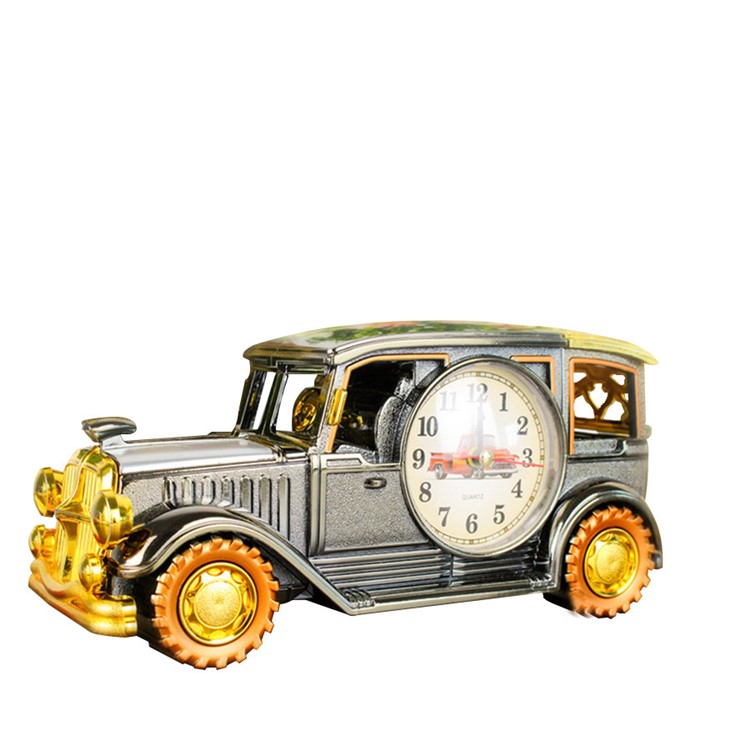 Simulation Vintage Car Alarm Clock Multifunctional Pencil Holder Antique Car Model - Grey-2