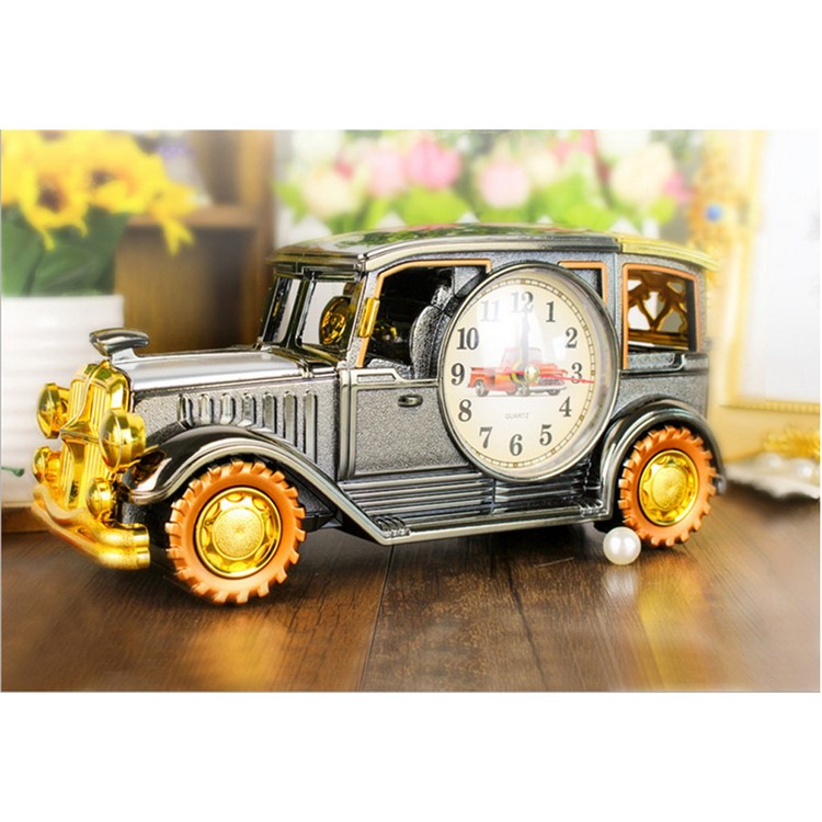 Simulation Vintage Car Alarm Clock Multifunctional Pencil Holder Antique Car Model - Grey-3