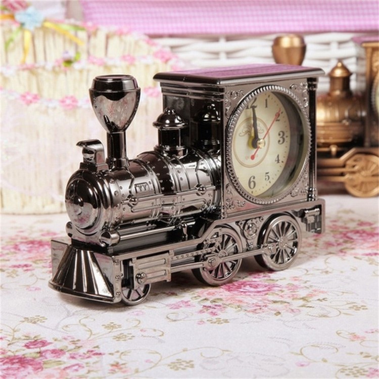 Simulation Vintage Car Alarm Antique Train Model Desktop Clock Home Decor - Silver-3